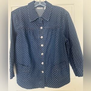 Chico's Womens Size‎ 2 Platinum Blue Denim Polka Dot Blazer Jacket EUC!